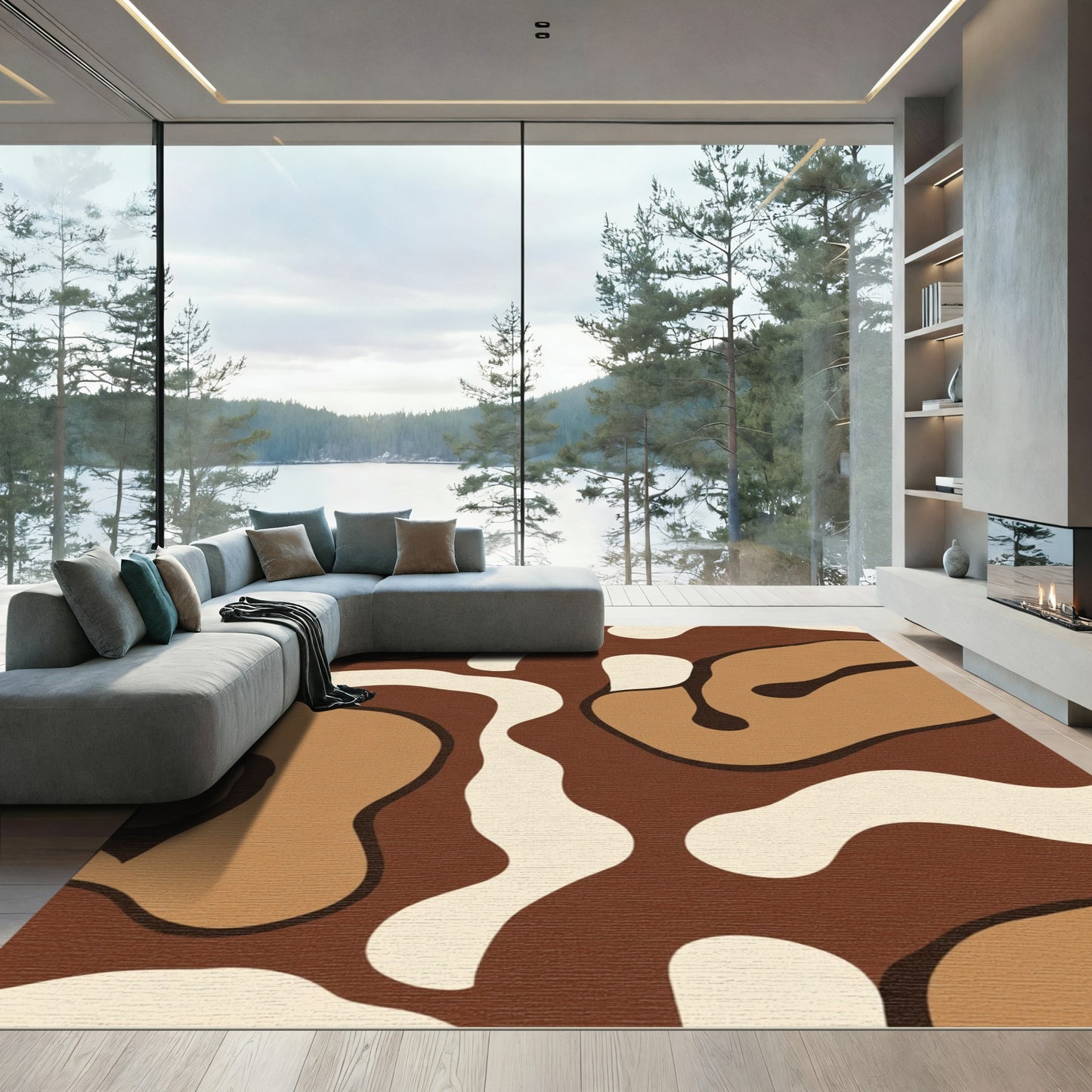 Abstract Earthy Smooth Organic Shapes Rug