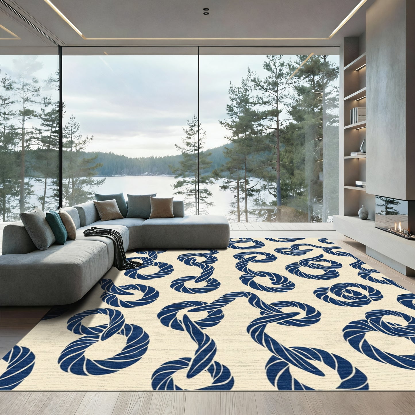 Navy Twisted Rope Chain Rug
