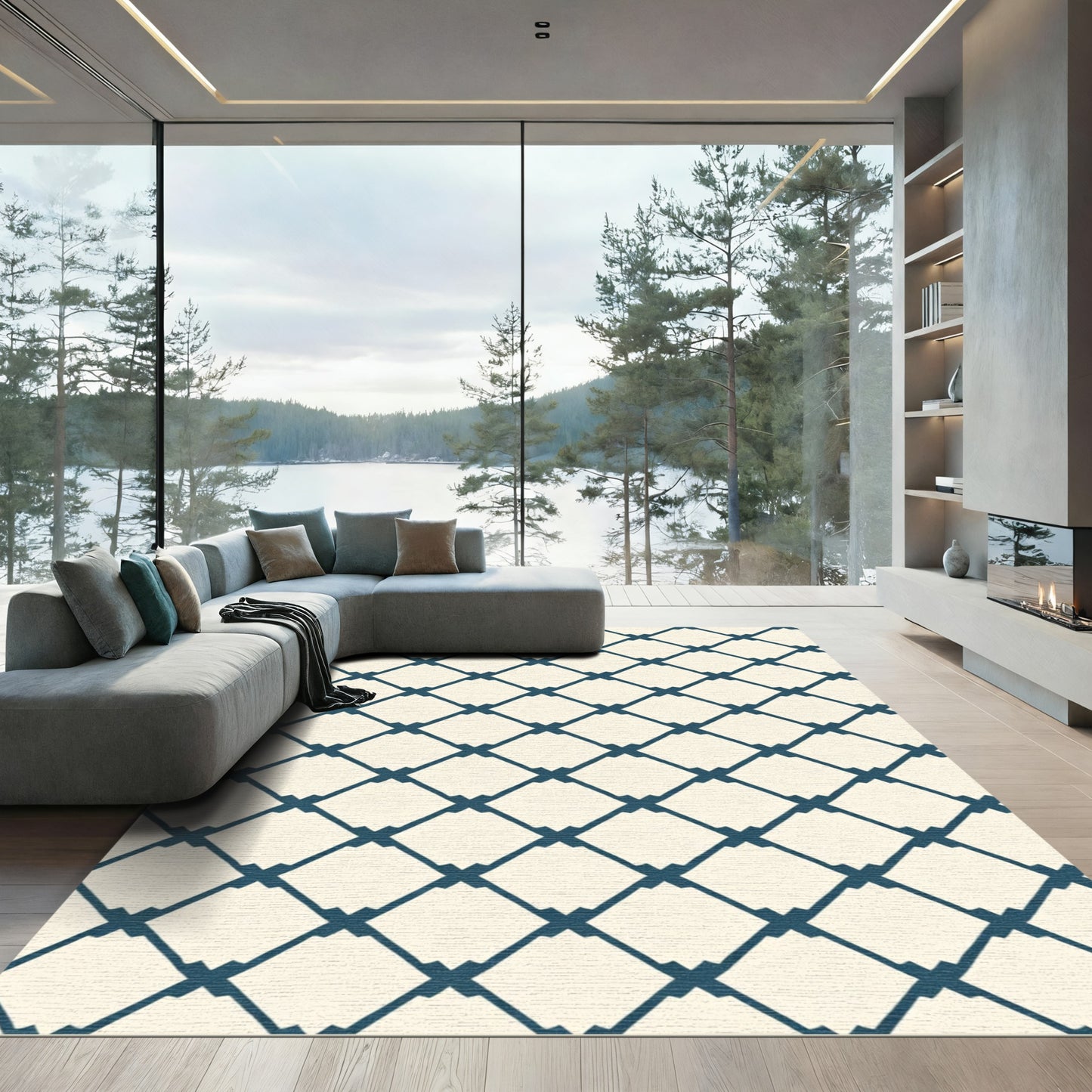 Chic Navy Diamond Lattice Rug