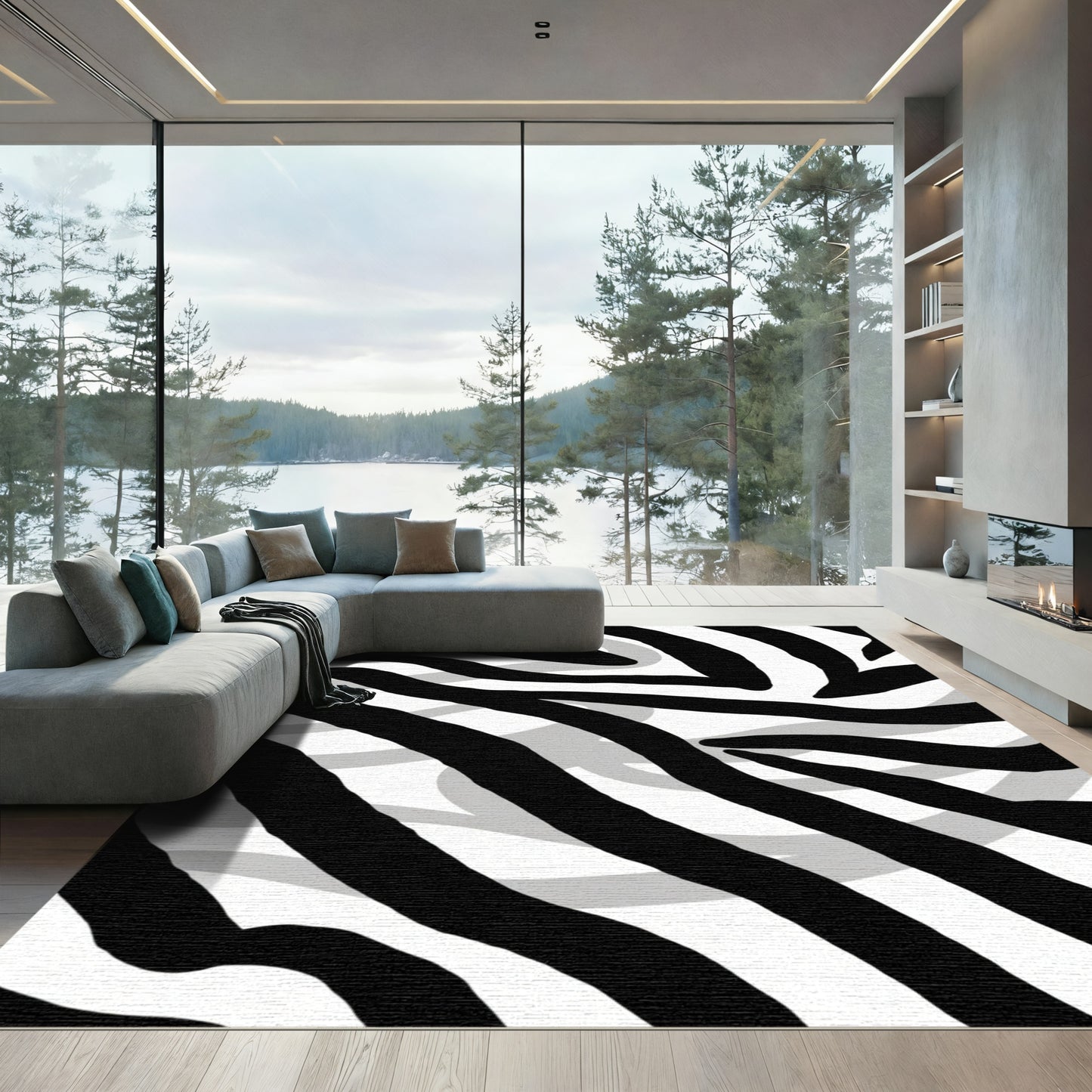 Monochromatic Black White Abstract Stripe Rug