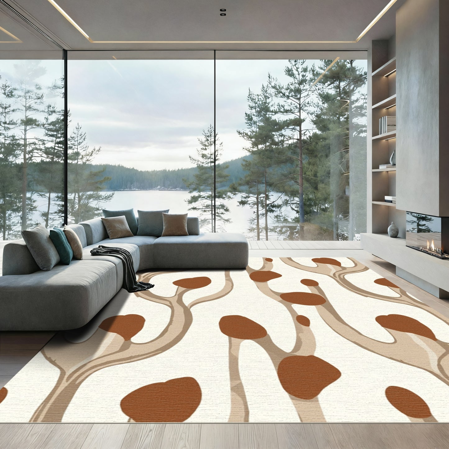 Brown Organic Branch Abstract Natural Rug