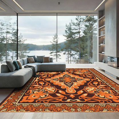 Fiery Orange Floral Medallion Rug