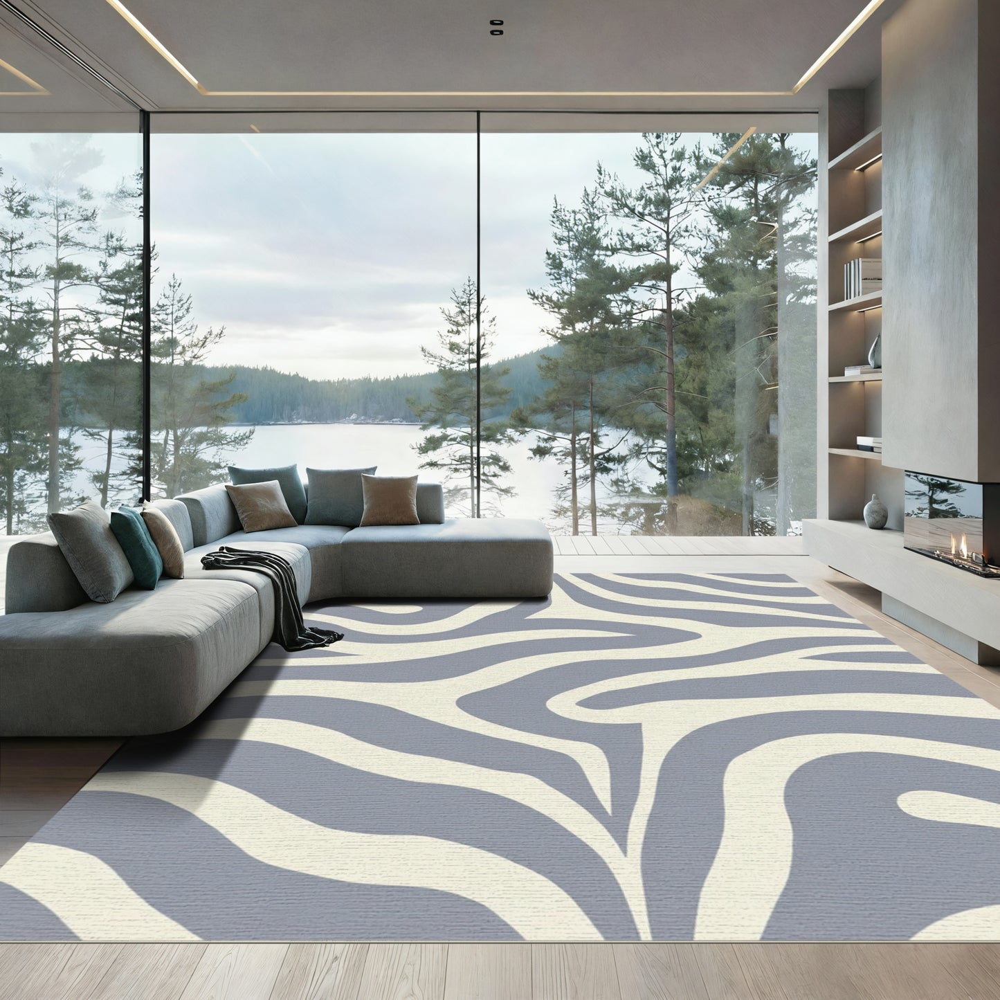 Cool Tones Zebra Stripes Art Rug
