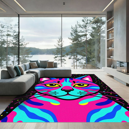 Vibrant Pink Blue Abstract Cat Spots Rug