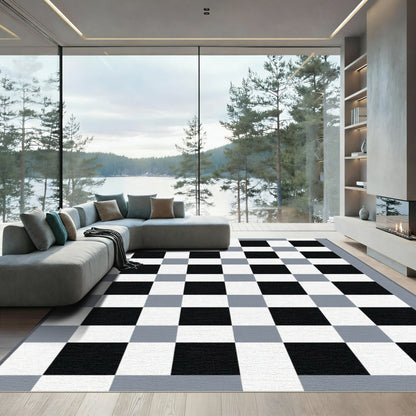 Classic Black White Gray Checkered Rug
