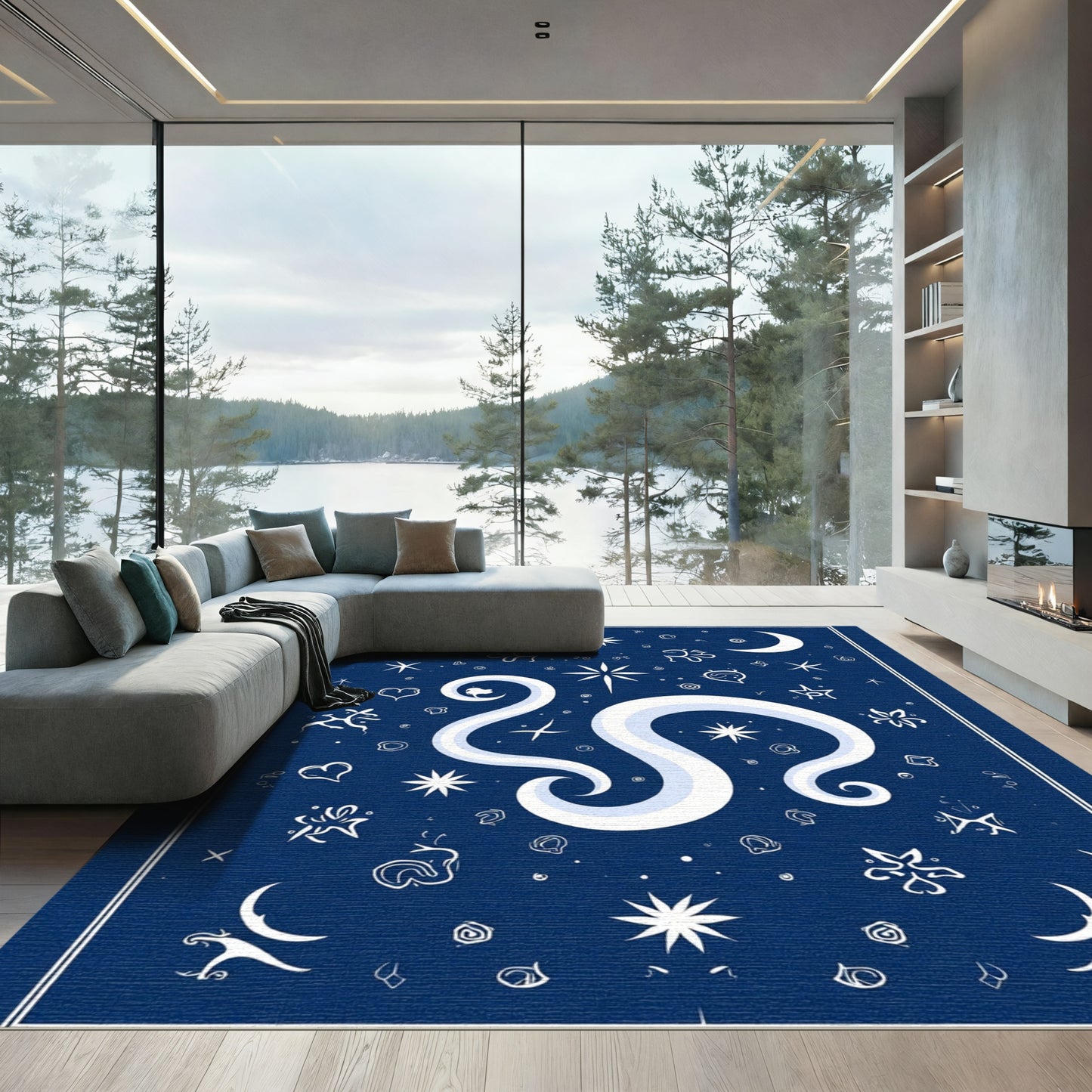 Celestial Blue Moon Star Swirl Rug