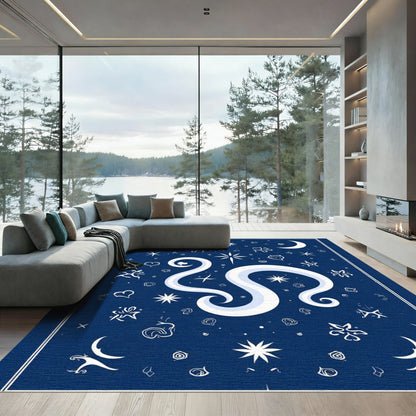 Celestial Blue Moon Star Swirl Rug