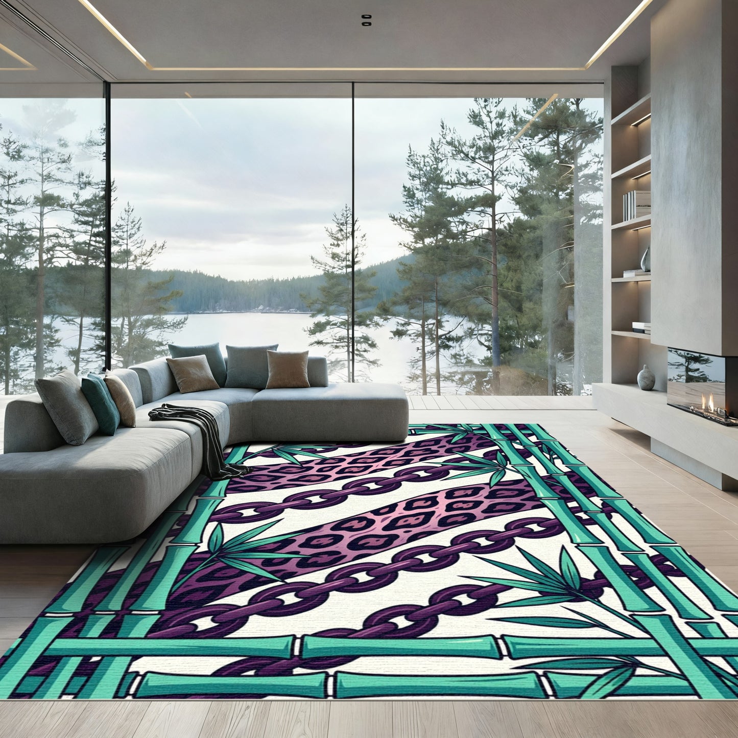 Tropical Leopard Chain Bamboo Fusion Rug