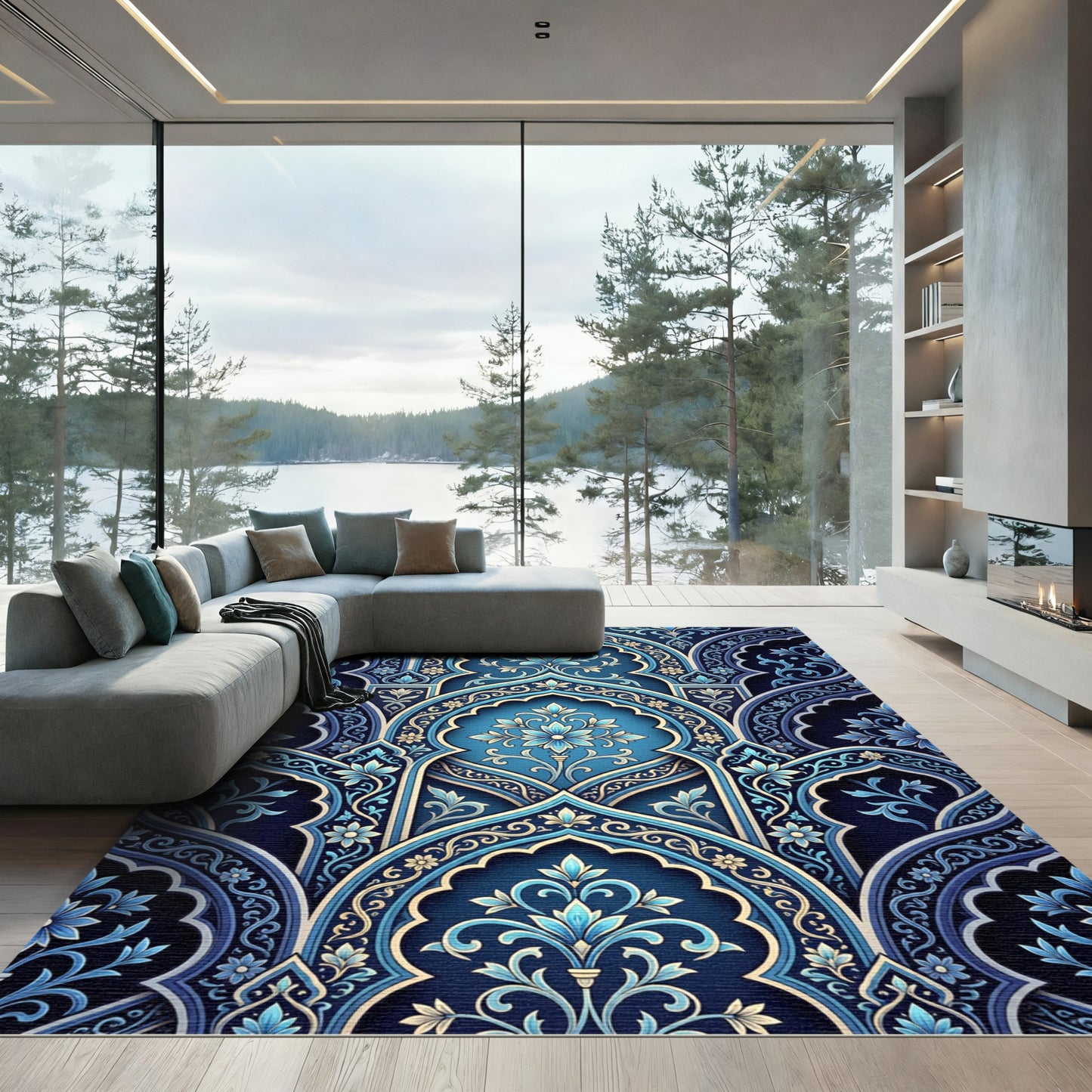 Deep Blue Orchid Arch Mandala Rug