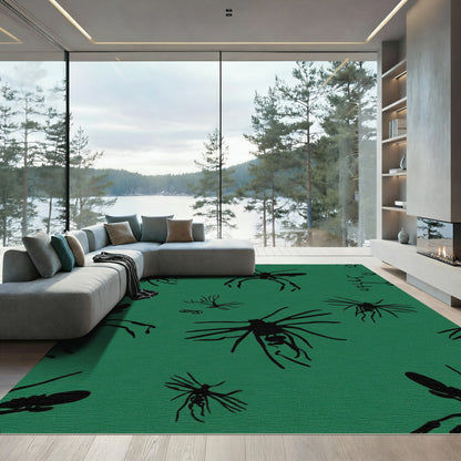 Dark Green Mosquito Silhouette Arrangement Rug