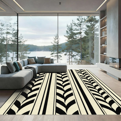 Black Cream Stripe Wheat Sheaf Rug
