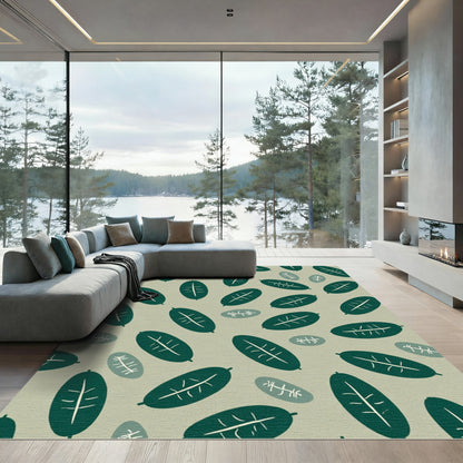 Deep Green Leafy Oval Arrangement Rug