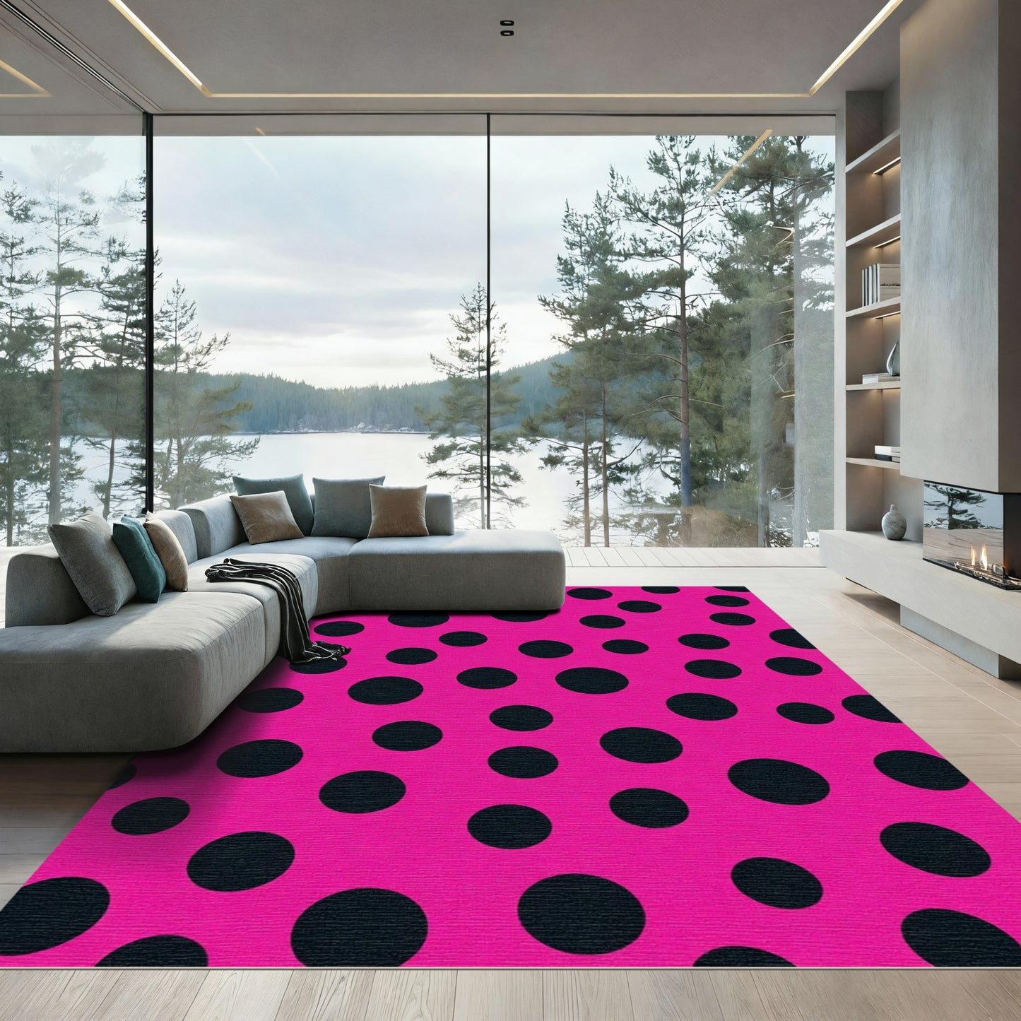 Pink Black Polka Dot Scatter Rug