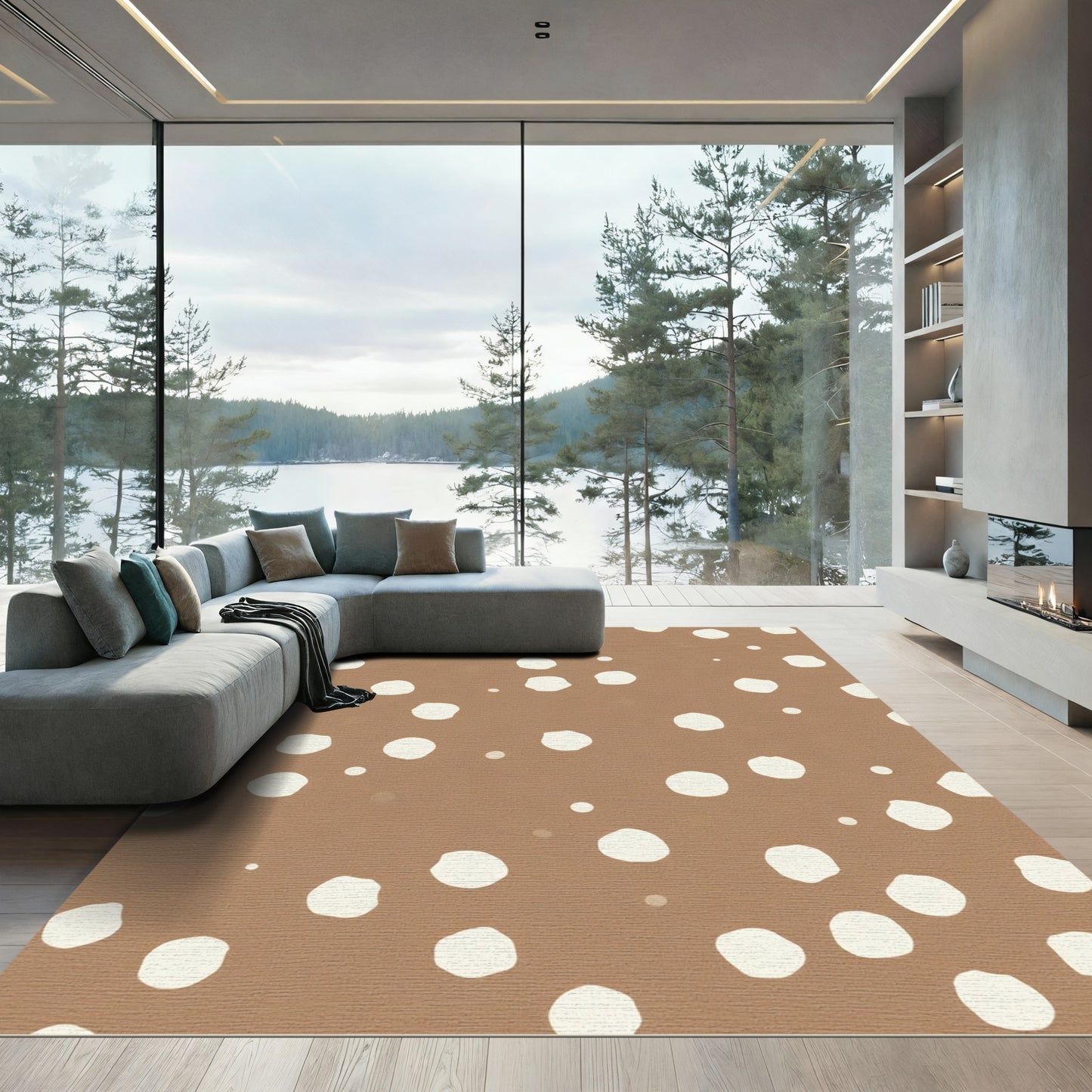 Warm Beige Polka Dot Scatter Rug