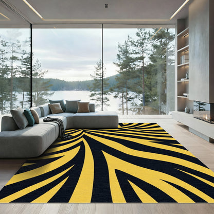 Bold Yellow Black Animal Stripes Rug