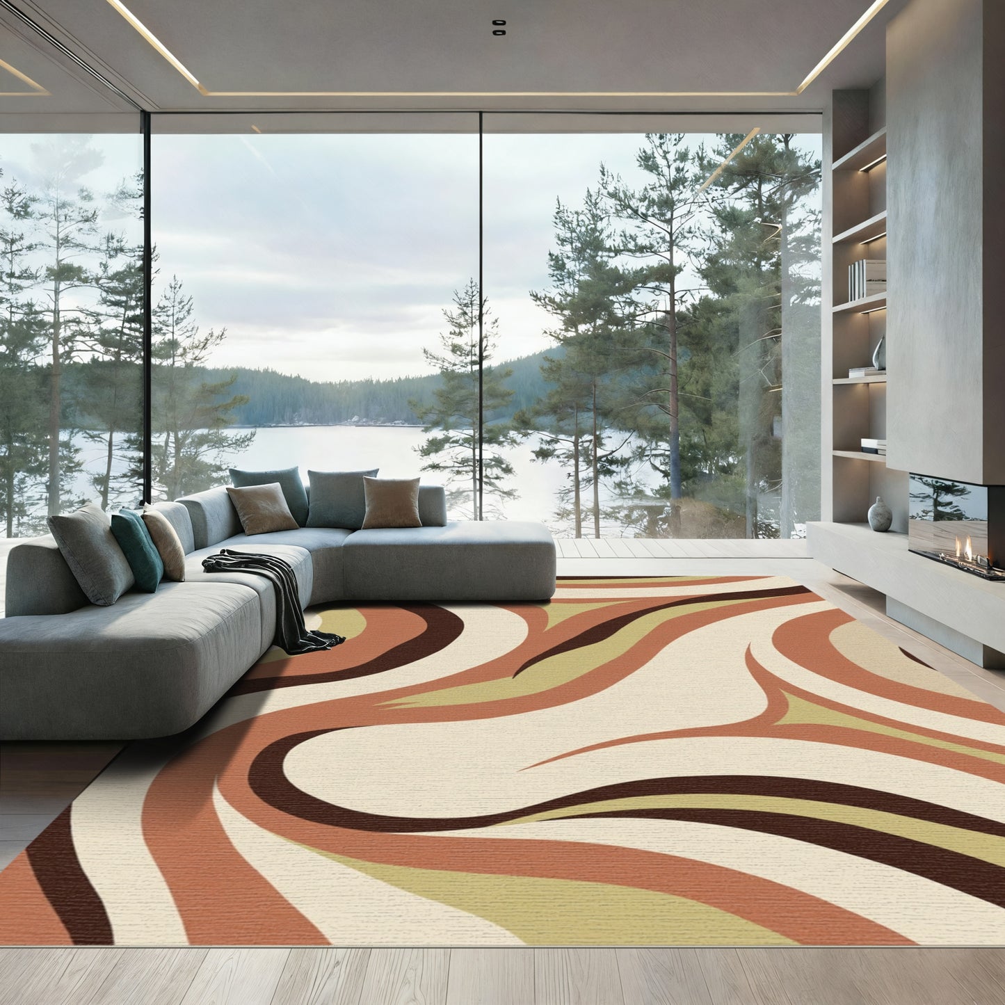 Earthy Swirl Abstract Wave Rug