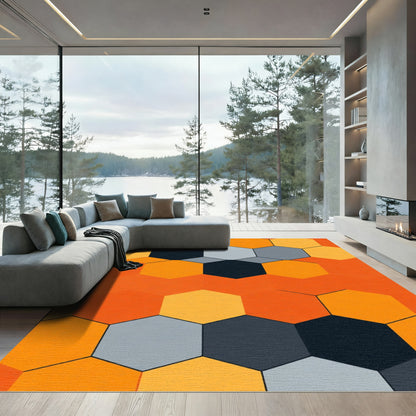 Orange Yellow Gray Hexagon Tessellation Rug