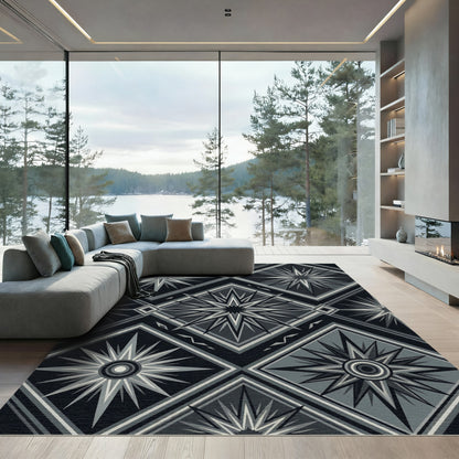 Modern Monochrome Celestial Geometric Diamond Rug