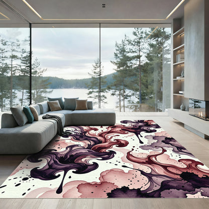 Moody Ink Wash Swirl Abstract Art Rug