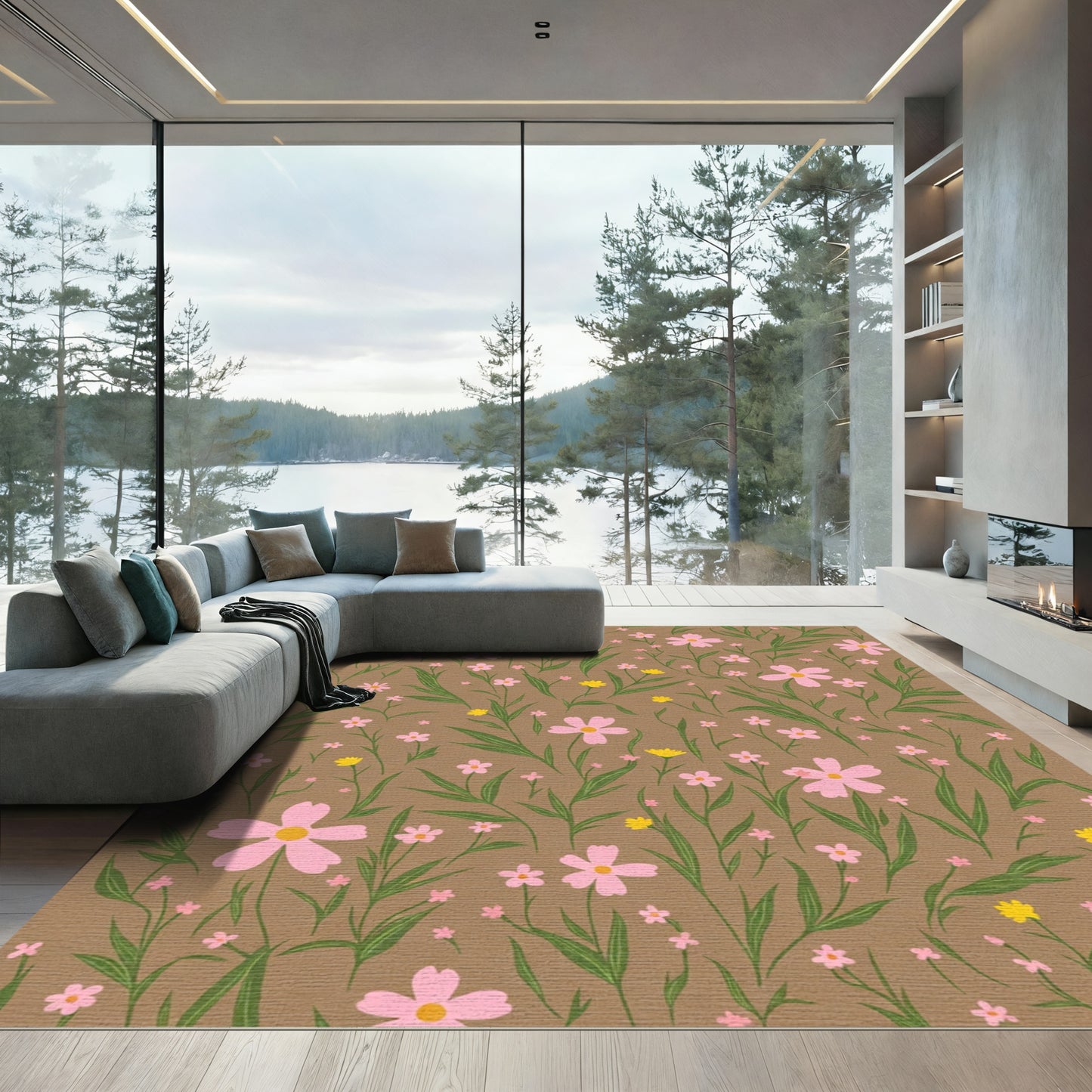 Pink Yellow Wildflower Meadow Rug