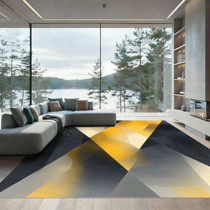 Bold Yellow Geometric Overlap Rug