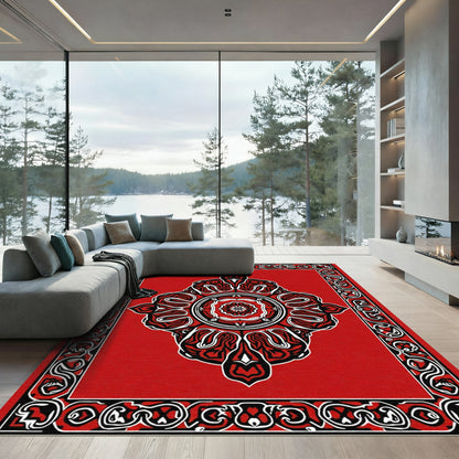 Bold Crimson Interlocking Floral Medallion Rug