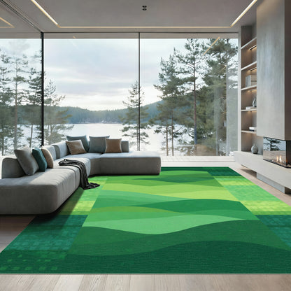 Verdant Green Hillscape Layered Rug