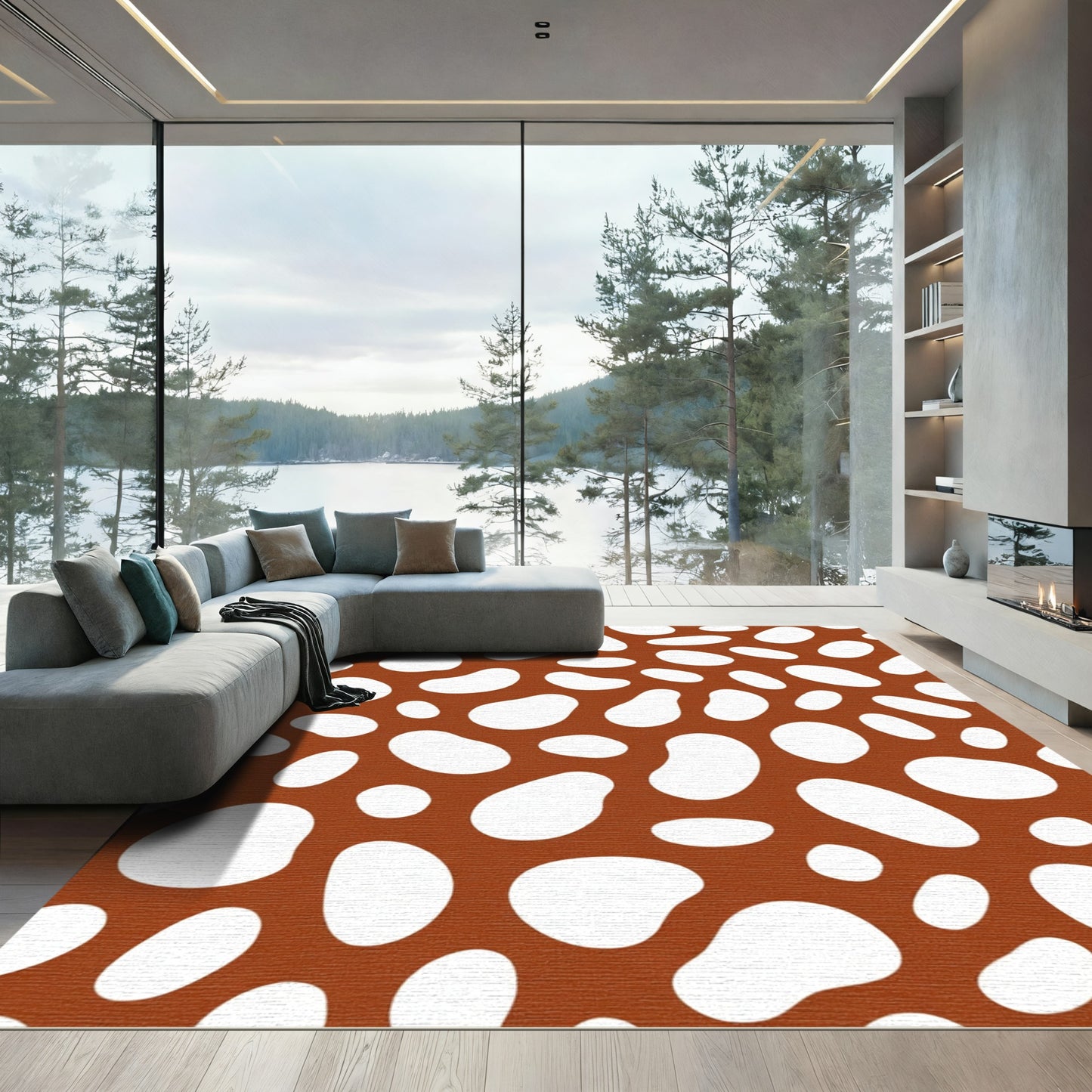 Brown White Organic Spots Rug