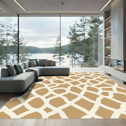 Neutral Tan Abstract Intersecting Lines Rug