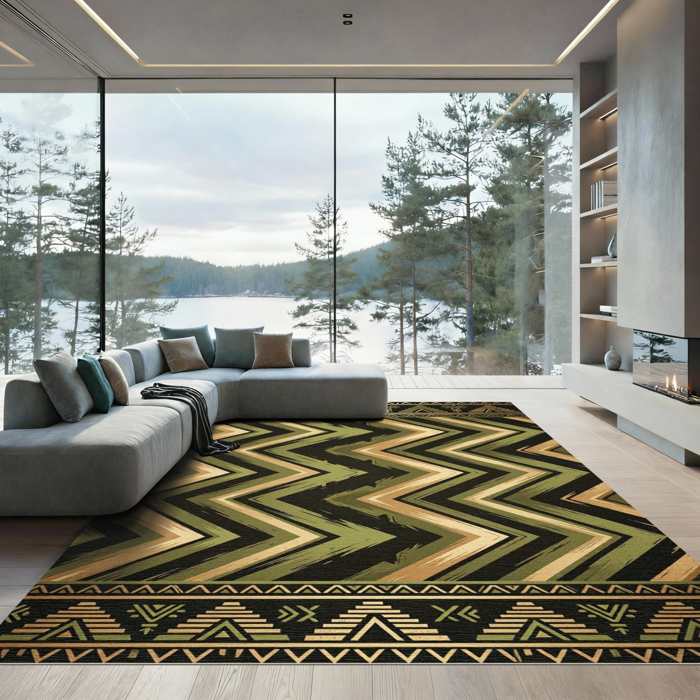 Earthy Geometric Zigzag Tribal Rug