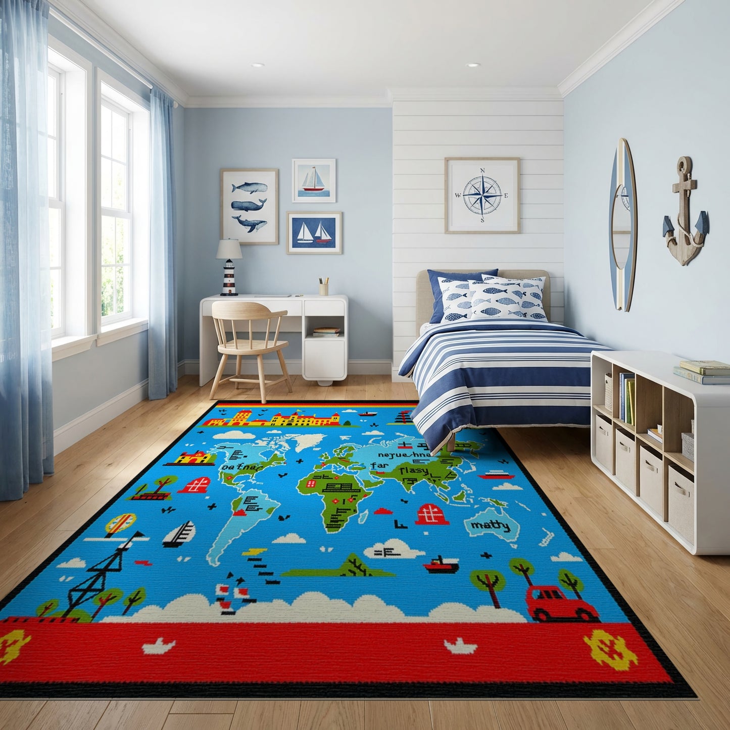 Colorful Pixelated World Map Rug
