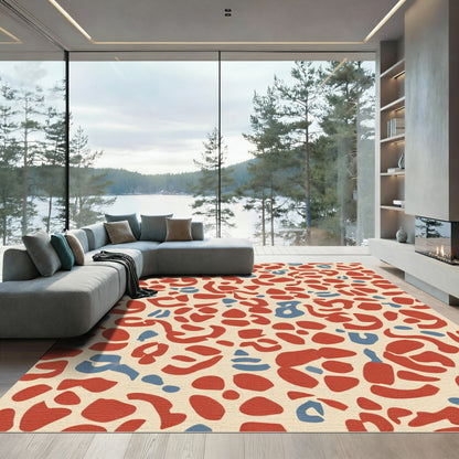 Crimson Blue Abstract Spots Rug