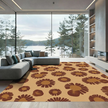 Golden Brown Floral Scatter Rug