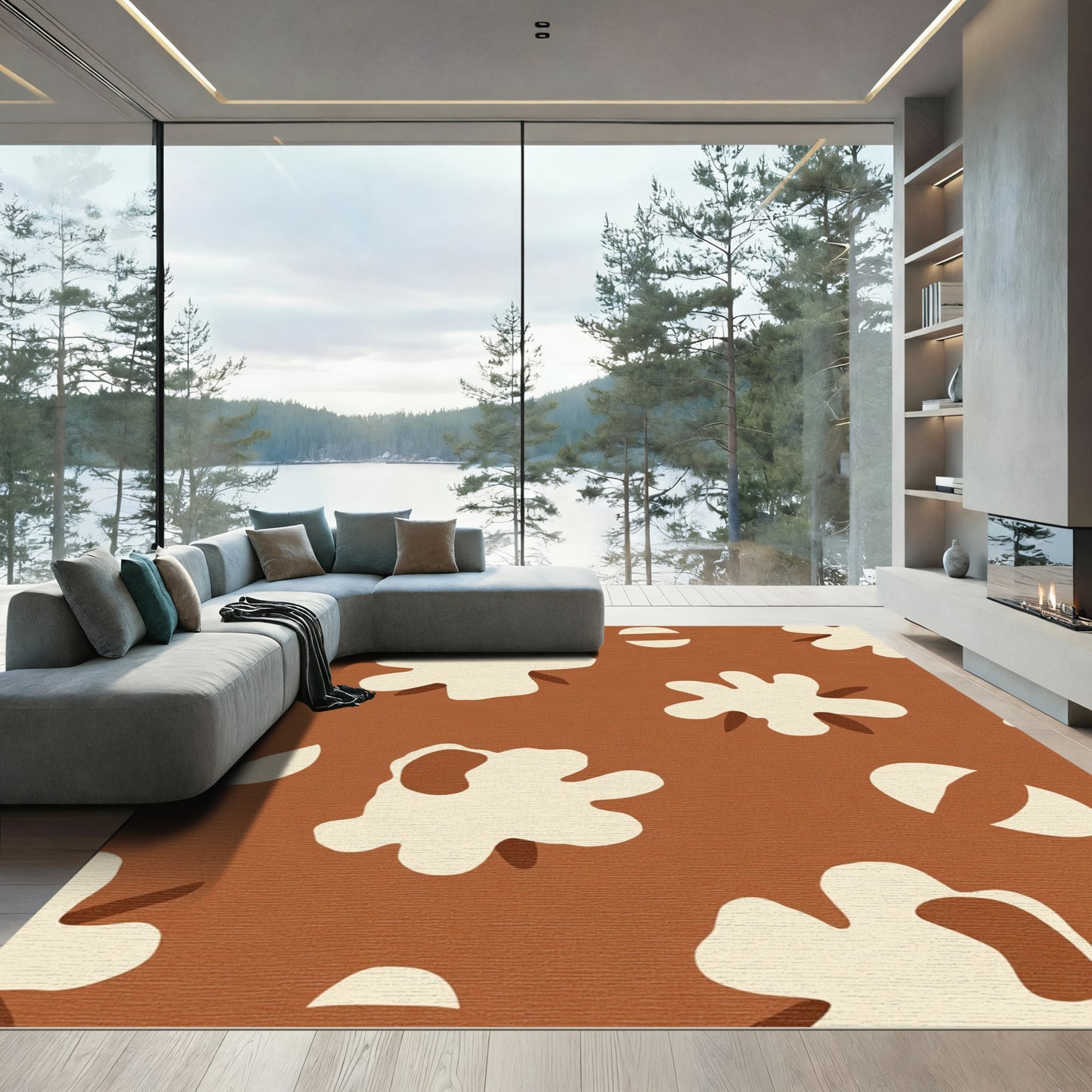 Warm Ocher Abstract Blob Rug