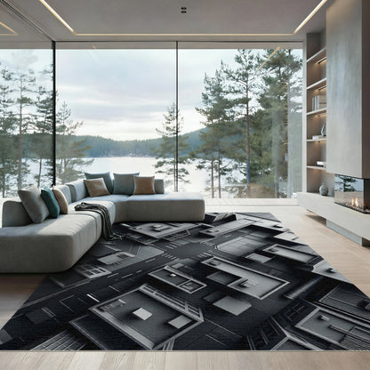 Monochromatic Urban Aerial Grid Rug