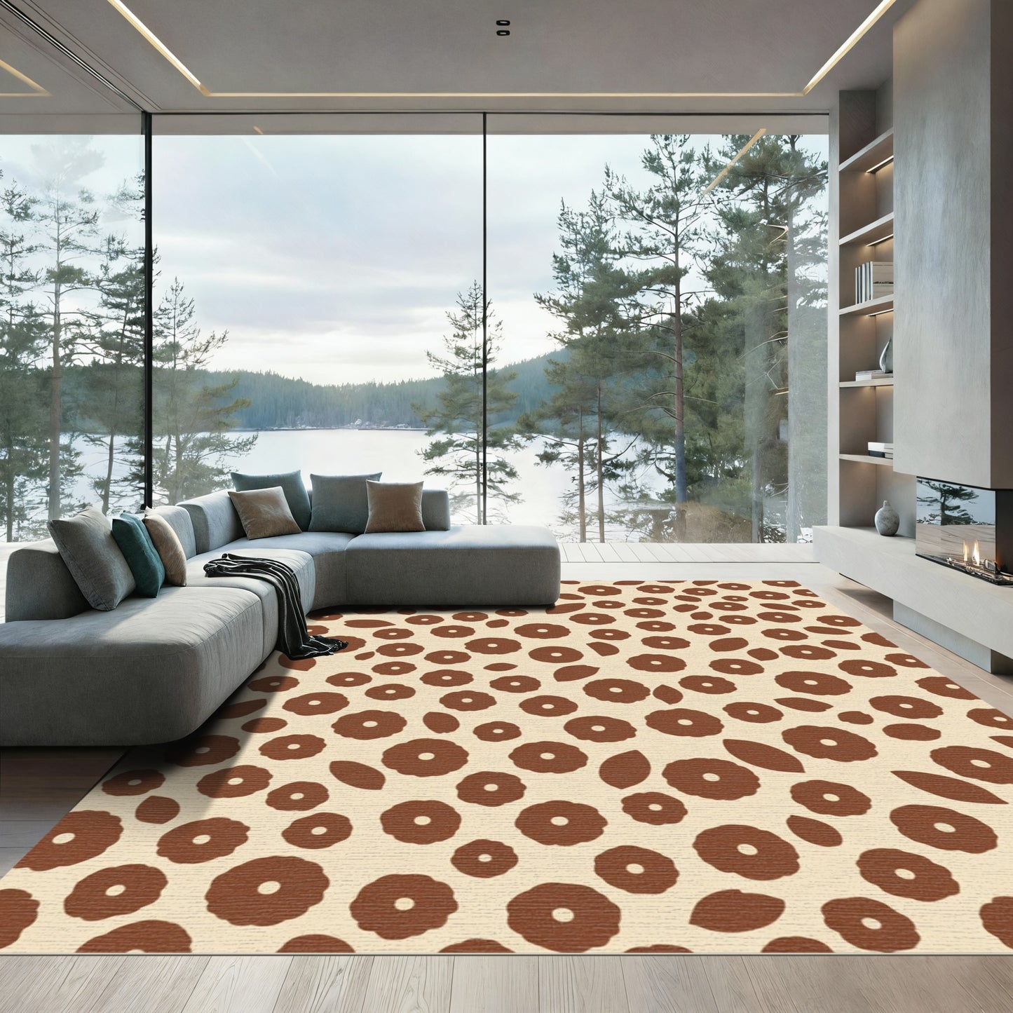 Brown Floral Scatter On Cream Rug