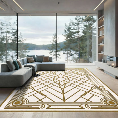 Golden Art Deco Geometric Diamond Rug