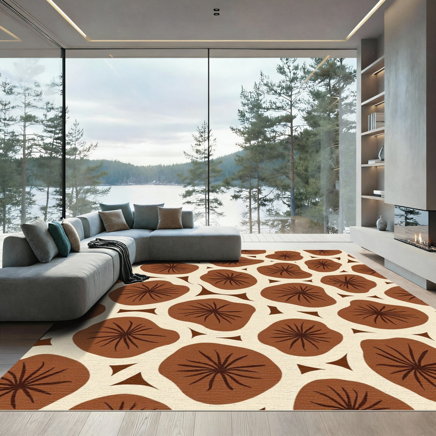 Brown Floral Organic Repeating Pattern Rug