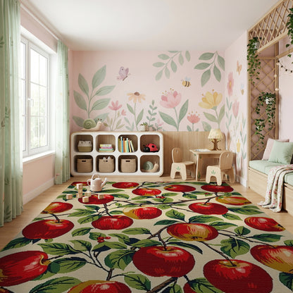 Vibrant Red Apples Leafy Branches Berries Rug