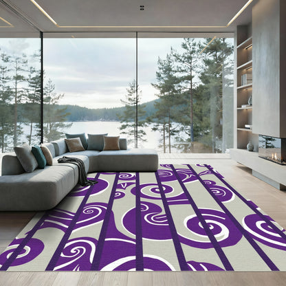 Purple Swirl Lines Gray Rug