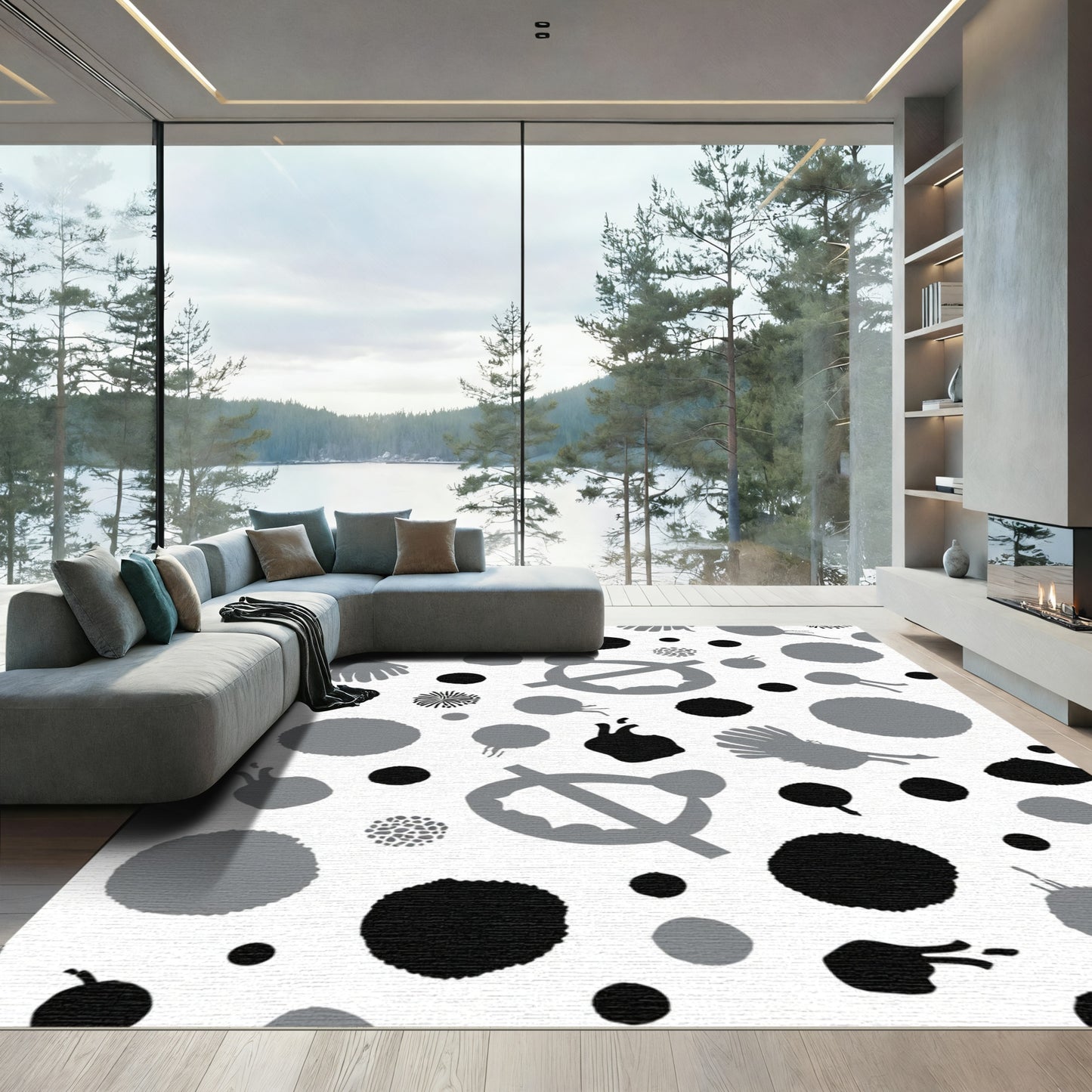 Monochromatic Abstract Sprinkle Scattered Graphic Rug