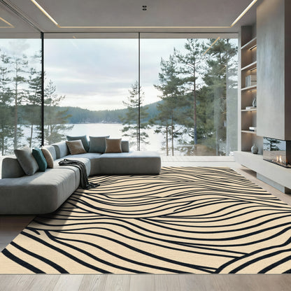 Cream Black Wavy Lines Rug