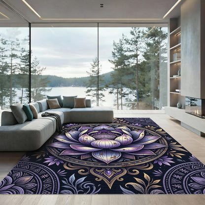 Ethereal Purple Lotus Mandala Art Rug