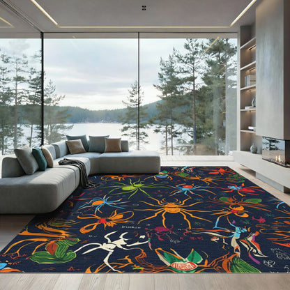Vibrant Orange Spider Web Collage Rug