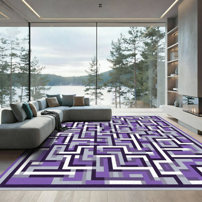 Purple Gray White Geometric Maze Rug