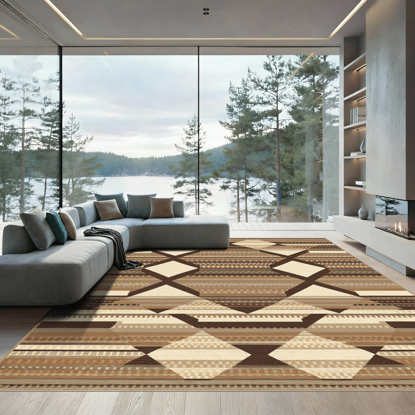 Earthy Geometric Striped Diamond Rug