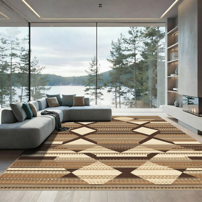 Earthy Geometric Striped Diamond Rug