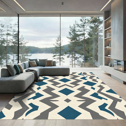 Bold Teal Cream Geometric Diamonds Rug