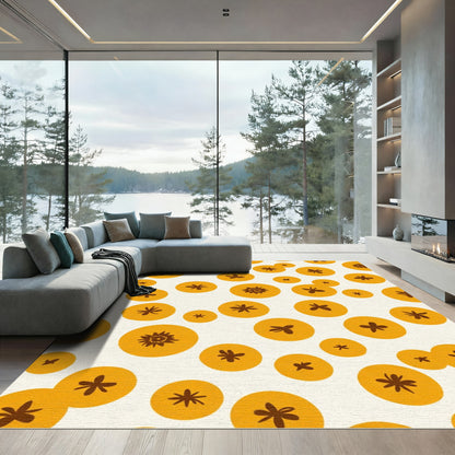 Golden Sunburst Circles Abstract Rug
