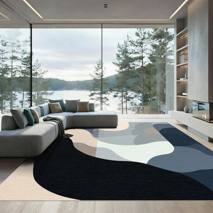 Abstract Organic Forms Blue Beige Rug